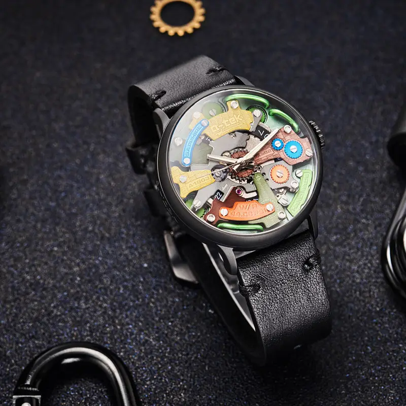 Genuine A-TEK Fashion Trend Mechanical Men's Watch A1803X Punk Three-dimensional Empty Boy's Watches