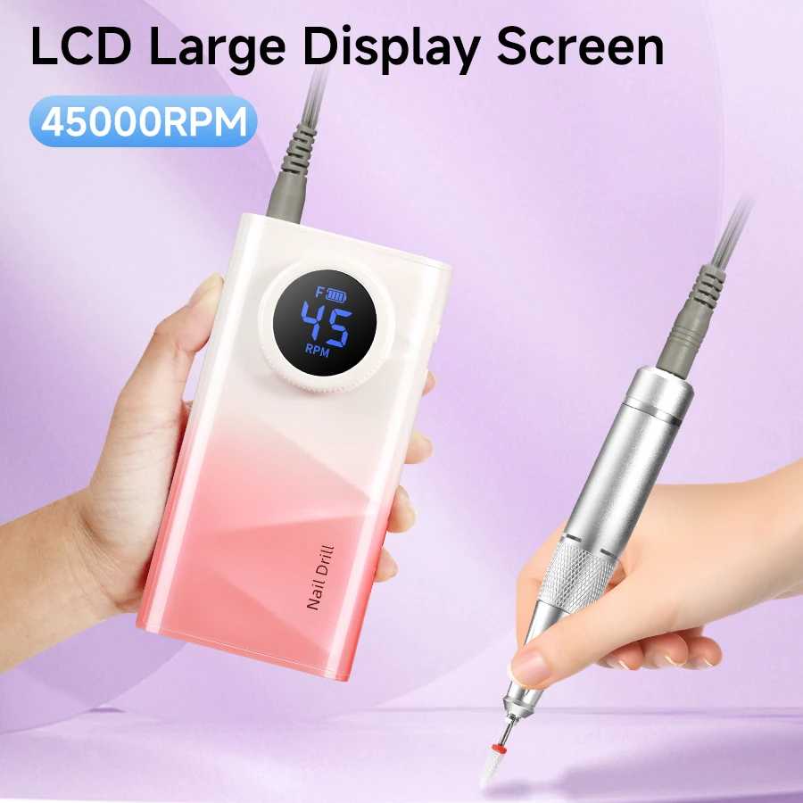 مثقاب أظافر هادئ لاسلكي قابل لإعادة الشحن بجودة الصالونات الاحترافية اللاسلكية 45000 دورة في الدقيقة مزيل طلاء الأظافر آلة حفر الأظافر #5