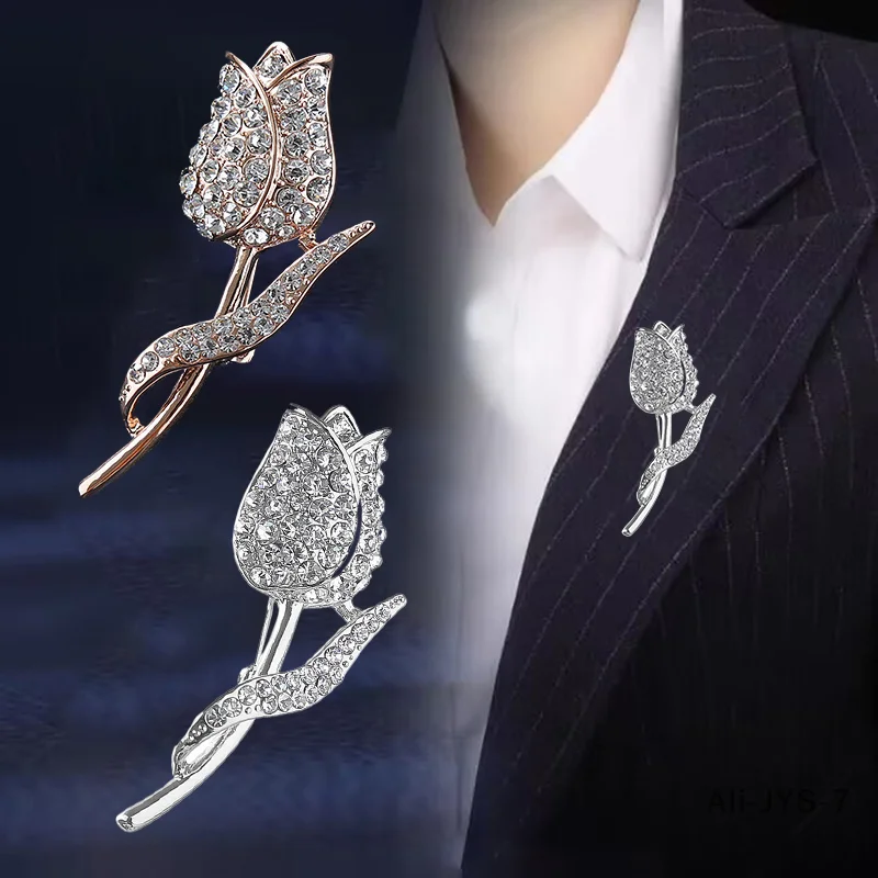 

Fashion Rhinestone Tulip Flower Brooches For Women Clothing Coat Jewelry Accessories Gifts