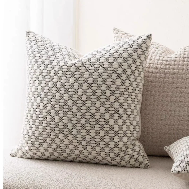 Minimalist Woven Pillow Cover Set | Textured Geometric Cushion Cases | Neutral Tone Modern Sofa Bedroom Decor Throw Pillows
