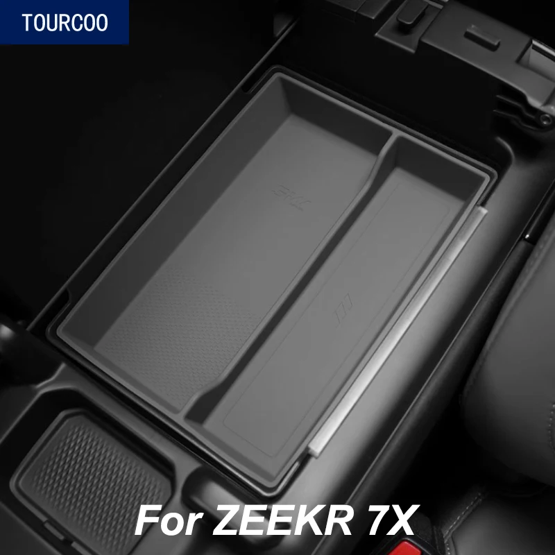 

For ZEEKR 7X 24-25 Center Console Double-deck Storage Box ABS with Silicone Pad Car Modified Accessories