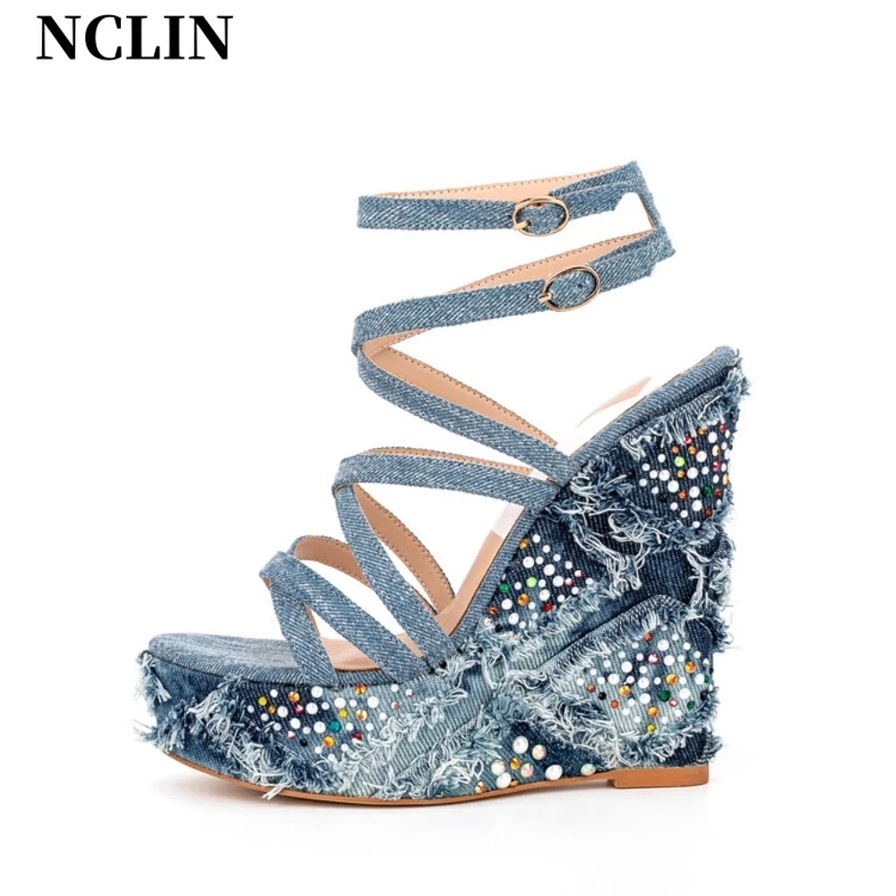 

NCLIN 2024 New Arrival Women Sandals Round Toe Platforms Wedges Heels Shoes Woman Spring Summer Fashion Party