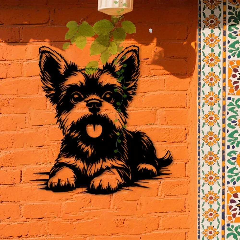 Blackfin Dog Silhouette 2D Flat Aluminum Metal Wall Art Rustproof Weatherproof Black Finish Brick Pattern Indoor Outdoor Home Wa