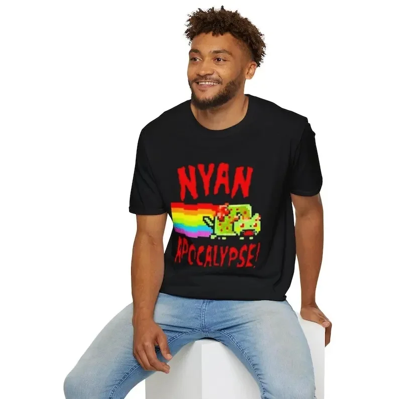 2026 Summer Cute Kawaii Anime Gamer Nyan Zombie Cat Cosplay Men Women Short Sleeves T-shirt Pixel Art Gamer Harajuku Retro Men