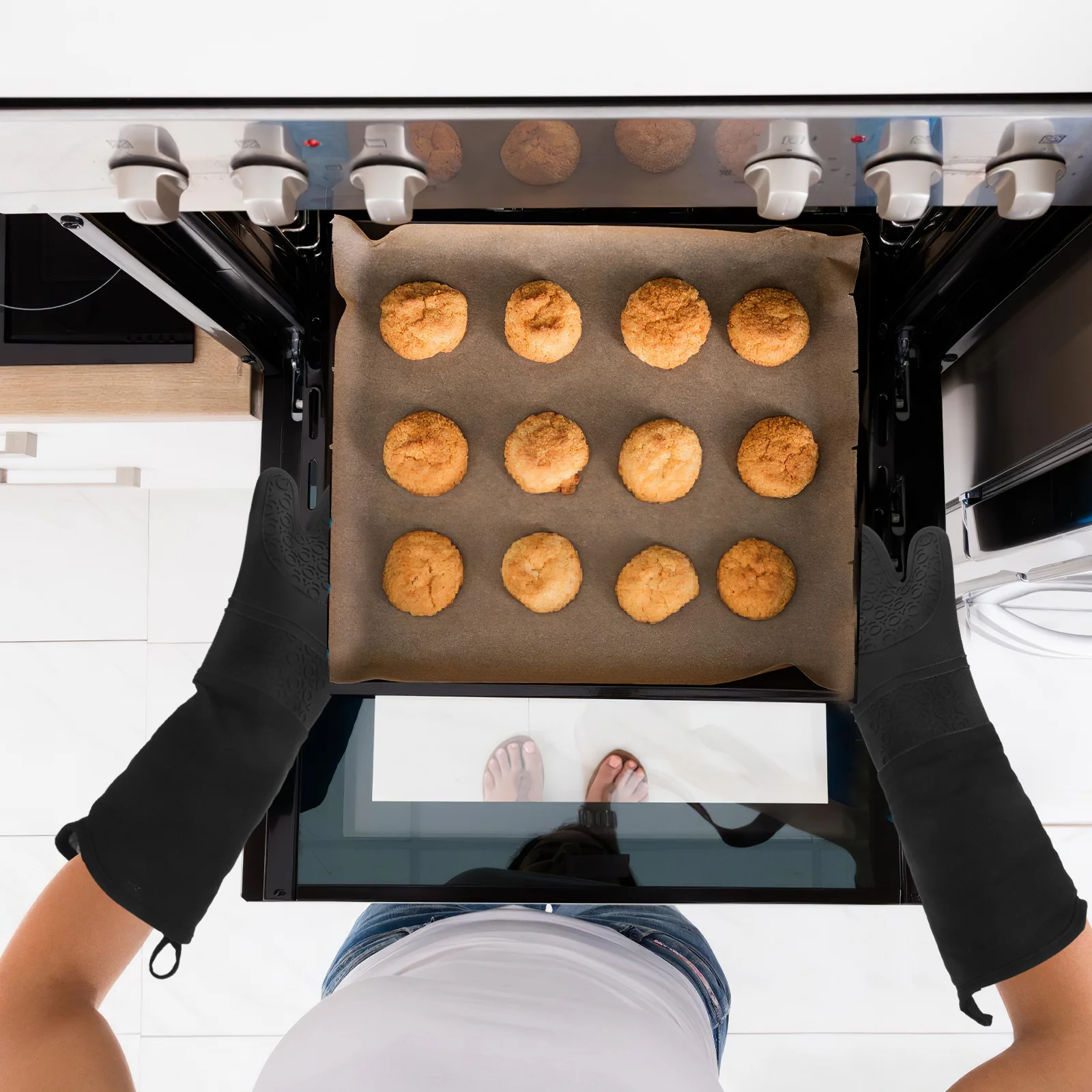 

1Pair Silicone Oven Mitts Heat Resistant Extended Elbow Length Waterproof Baking Gloves Kitchen Cooking Gloves