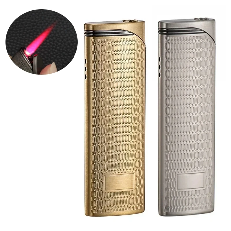 

New Metal Plated Pattern Inflatable Lighter Windproof Spray Flame Butane Gas Fashionable and Compact Portable Lighter Men's Gift
