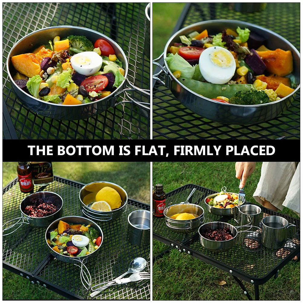 

/Set Stainless Steel Cup Pot Bowl Set Durable 304 Steel Tableware For Camping Picnic Hiking Outdoor Cooking Flat Bottom Wide