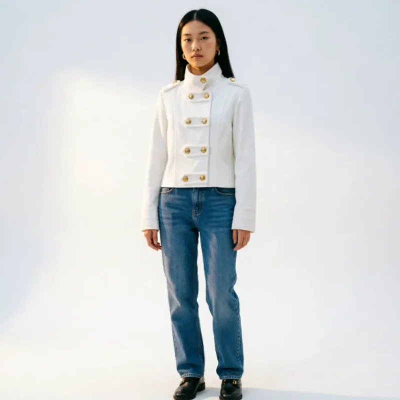 

2026 Spring New Fashion Retro Double-Breasted Jacket with Gold-Plated Buttons