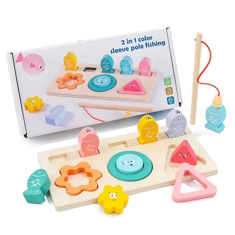 Kids Montessori Wooden Toys Color Shape Matching Puzzle Game Colorful Beaded Color Cognition Educational Toys Gift For Children