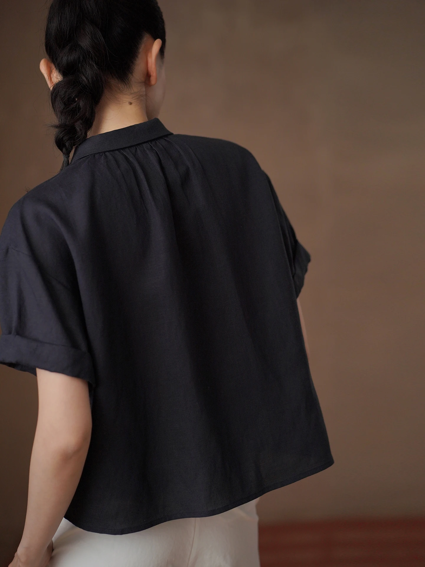 Slimming Effect Short Sleeve Shirt Hacikis Miss Quality Matte Foggy Feeling Lenzing Linen Blend Simple Design Business Casual...