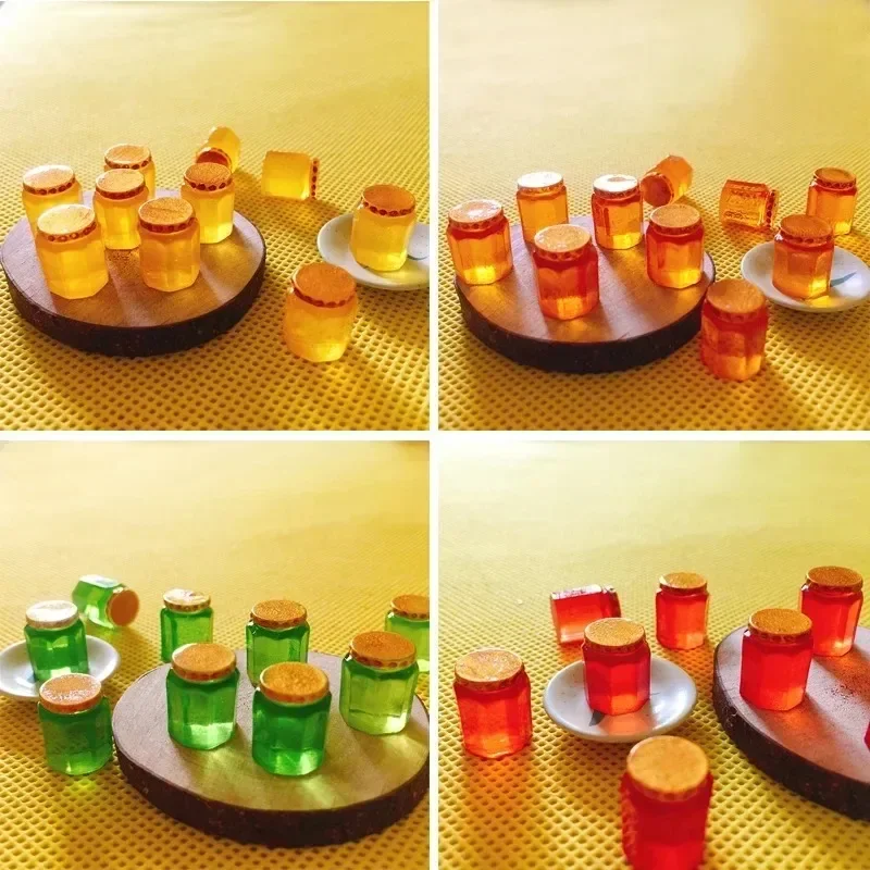 Cute Mini Jam Jar Honey Pot Miniature Models, Dollhouse Decor, Fairy Garden Gnome Figurine for Moss Terrarium & Bonsai Scene