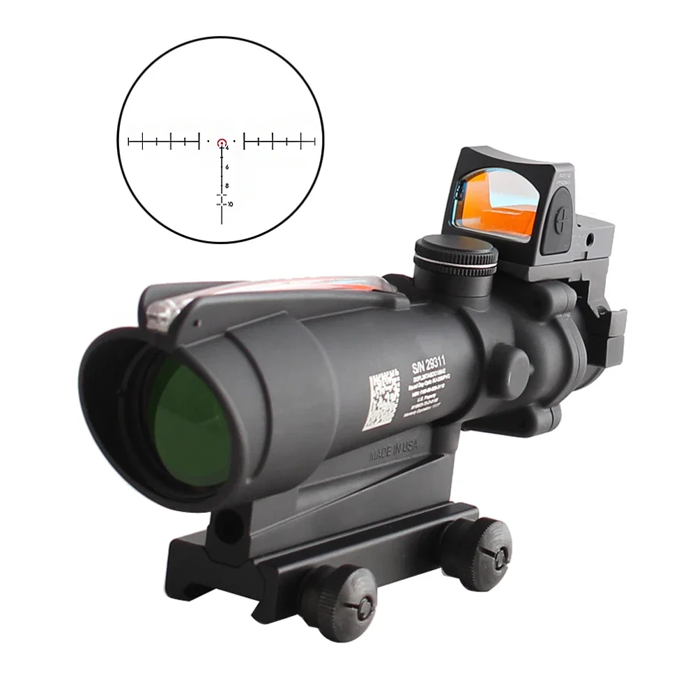 SPINA Tactical 3.5x35 Tactical Scope Real Fiber Optics with Red Dot 3.11 Inch Eye Relief