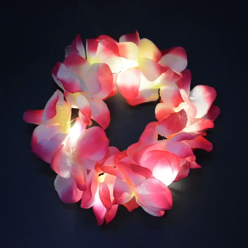 1pcs Light Up Hawaiian Tropical Luau Flower Headpiece Leis Headband Thicker Floral Crown Glow Party Wedding Festival