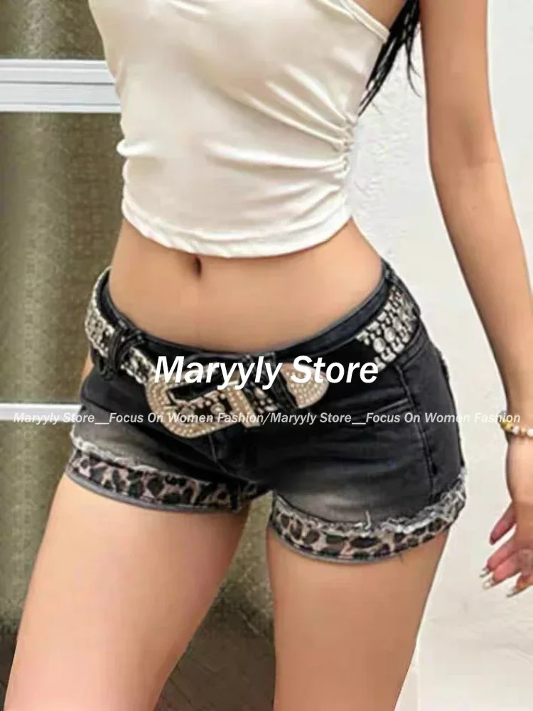 Women\'s Black Denim Shorts Vintage Low Waist Mini Jeans Shorts Y2k Shorts Pants Harajuku Trashy Emo 2000s Gothic Clothes Summer