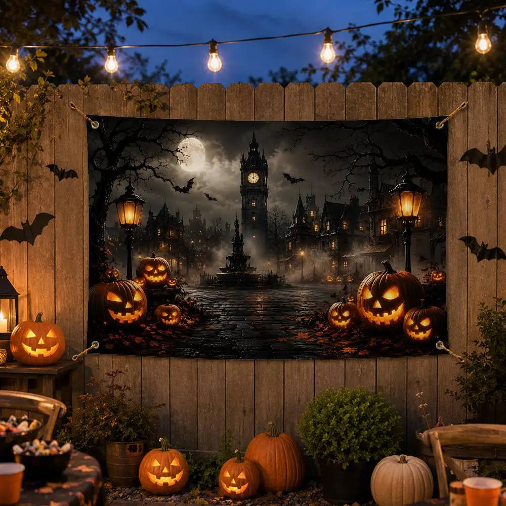 Vintage Dark Halloween Flags Spooky Halloween Wall Hanging Banner Washable Fade‑Resistant Indoor Outdoor Party Decor