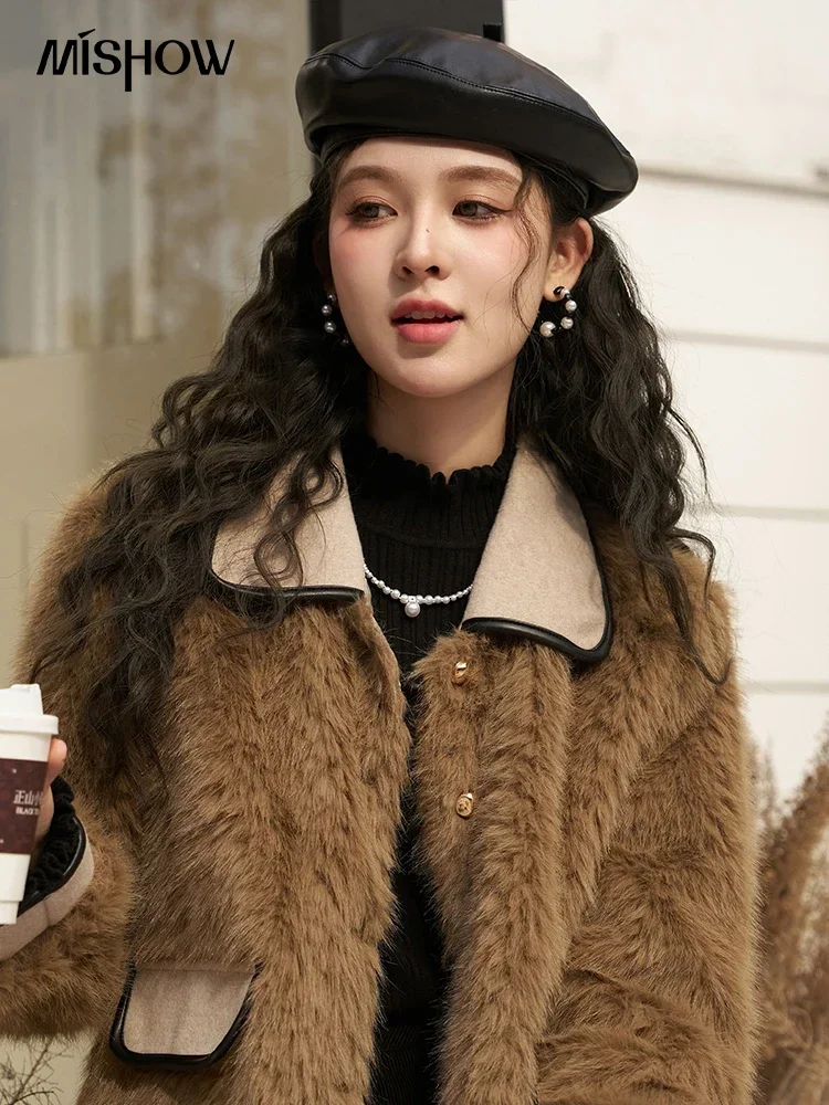 MISHOW High Quality Faux Fur Coat Women Fashion Fluffy Patchwork Fur Integrated Cropped Jacket Thick Ladies Outerwear MXC55W0259