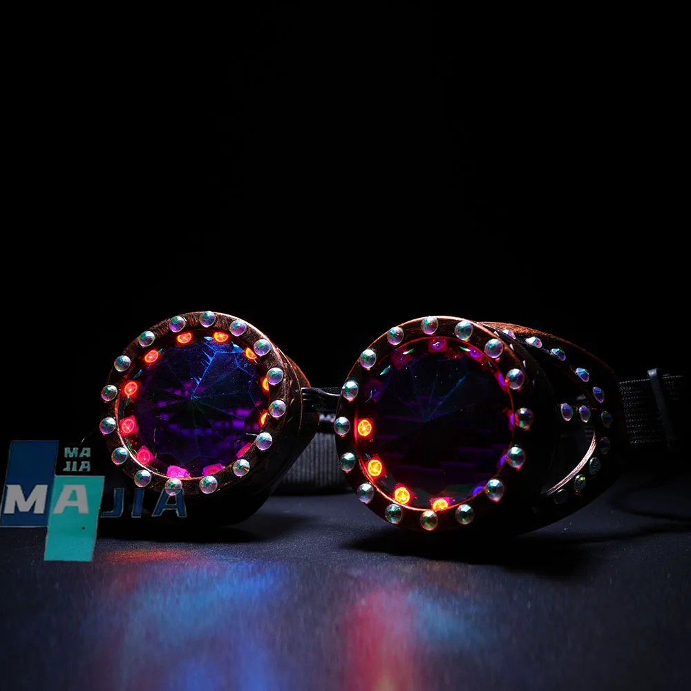 Okulary Punkowe LED REZZ, Ładowalne, Tęczowe, Pełny Spektrum Kolorów, Podświetlane Gogle, Akcesorium Kostiumowe na Imprezę DJ w Klubie Nocnym