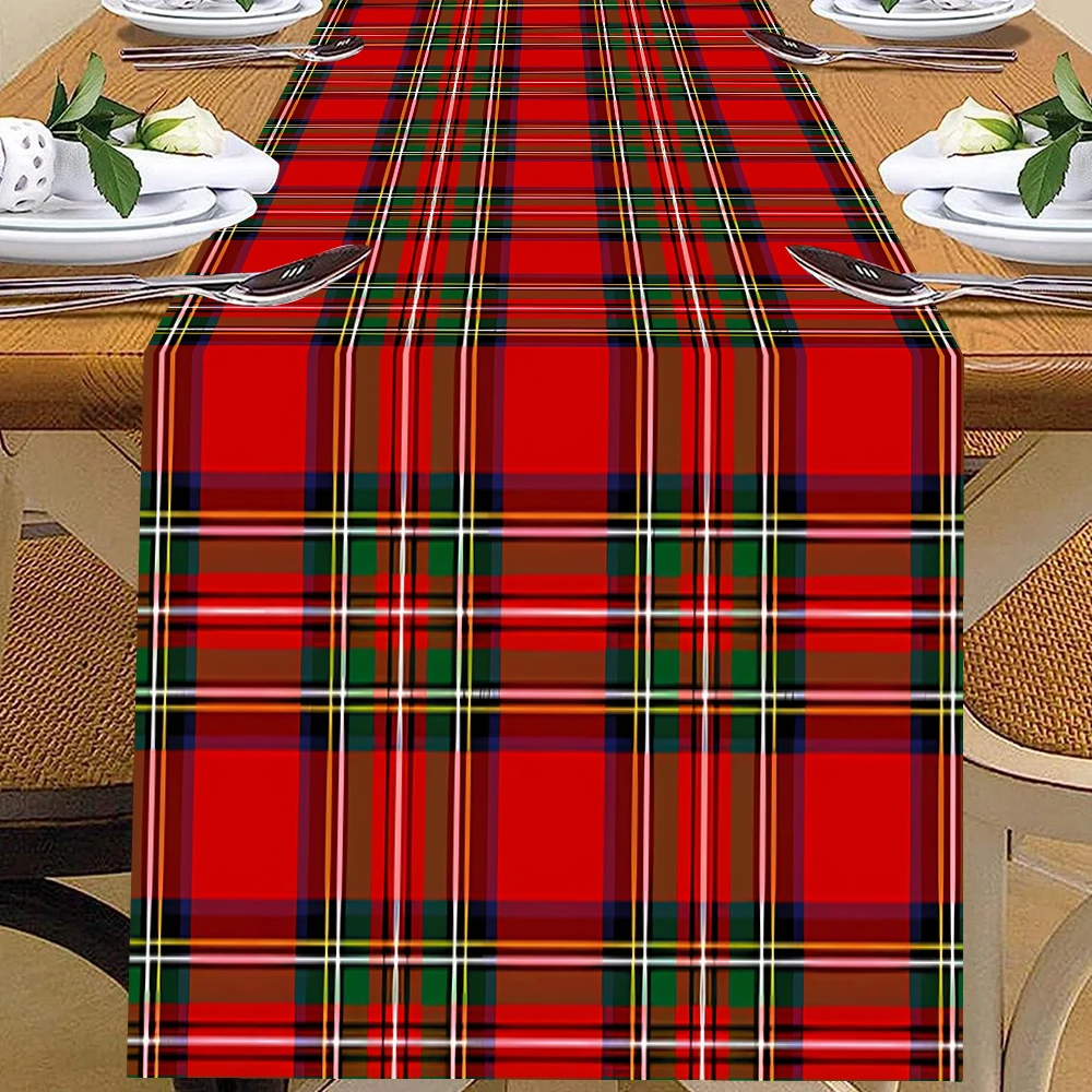 1 Stück grün-rot karierter Tischläufer, klassisches Weihnachtsthema für festliche Abendessenpartys, dekorative Tischdekoration für Zuhause.