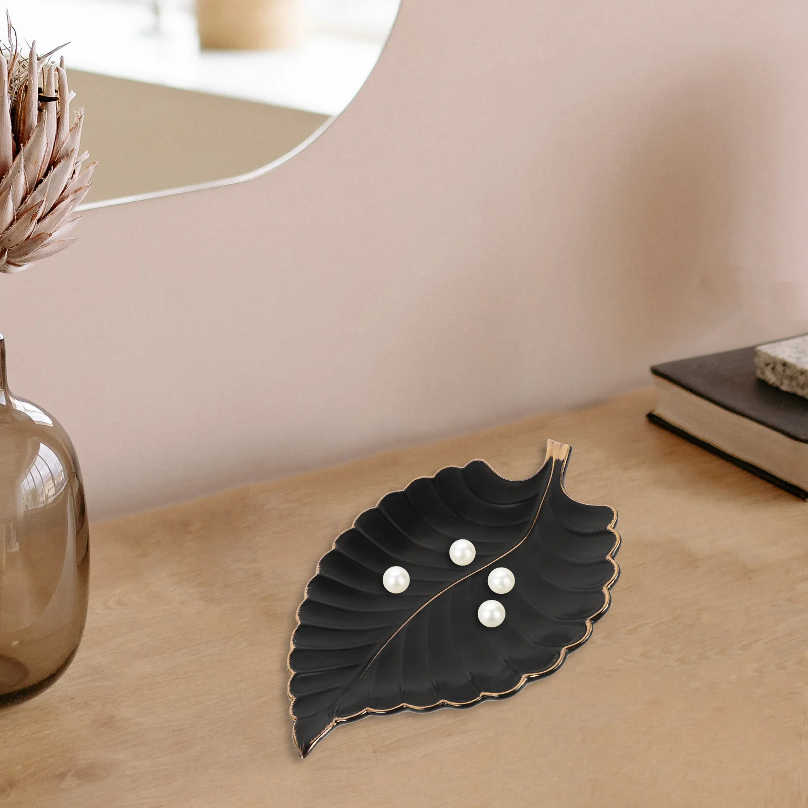 

Ceramic Leaf Shaped Plate Elegant Tray for Entryway Decor Jewelry Dish Trinket Organizer Vanity Nightstand Accent
