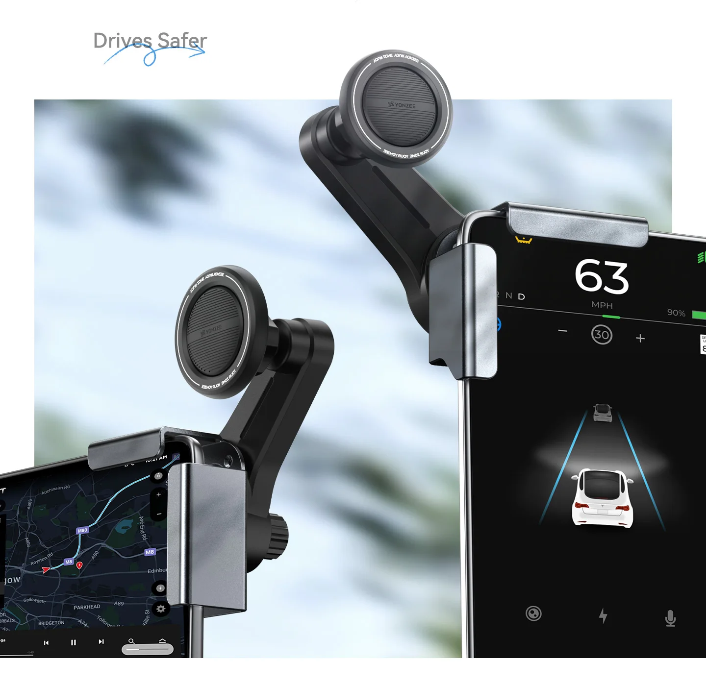 YZ Für Tesla Model Y YL 3 Juniper Standard Highland Bildschirm-Handyhalterung 180 ° Drehbarer, verstellbarer magnetischer Handyhalter – Zubehör – Detail 2