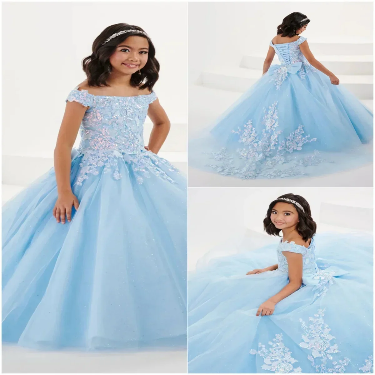 فستان الأميرة زهرة فتاة لحفلات الزفاف خارج على الكتف زين الاطفال حفلة عيد ميلاد أول بالتواصل الكرة ثوب مخصص