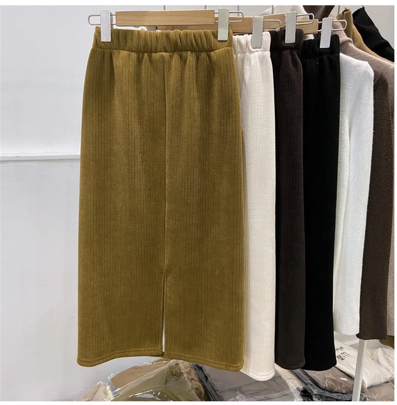 Plush Skirts for Women's Clothing Spring Autumn Skirts Thickened split one-step Skirt Medium length Straight A-line Skirts bd689