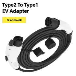 Type2 to SAE J1772 Type1 Adapter Type2 to Type1 Electric Car Vehicle Charging 32A 7.4KW High Powered Connector With 500cm Cable