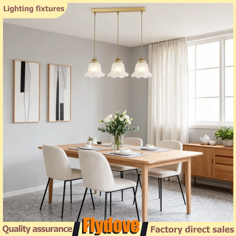 

Creative Milky White Glass LED Copper Pendant Light European Style Three Headed Dining Table Light Living Room Decoration Light