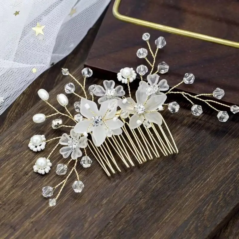 Handmade Crystals and Pearls Wedding Hairpiece Decoration Hair Accessory for Bride and Bridesmaids Daily Casual Use