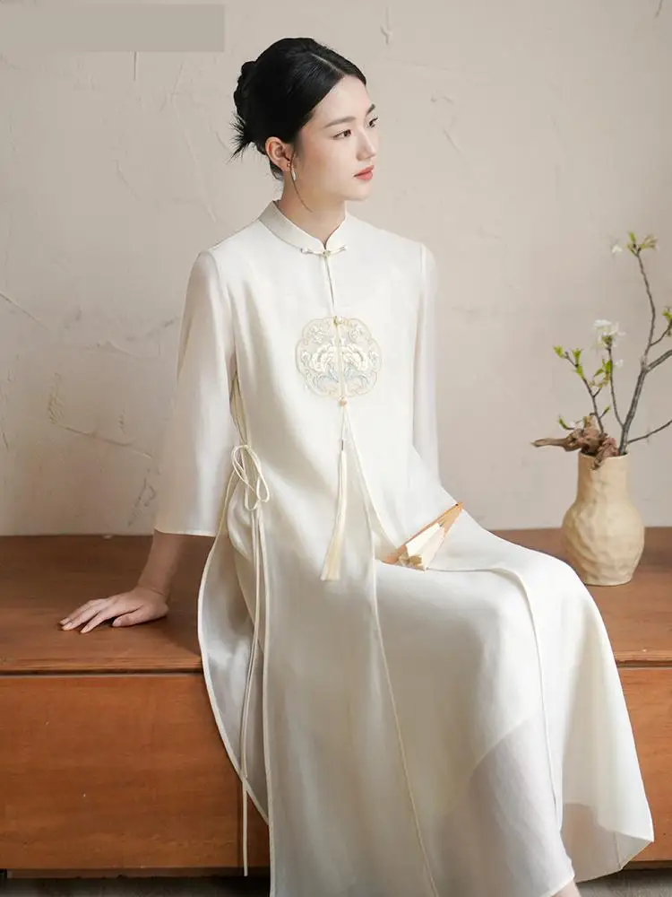 

Chinese Style Zen Qipao Female 2023 Summer New Embroidery Elegant Cheongsam Women Hanfu Dress Vintage China Traditional Clothing