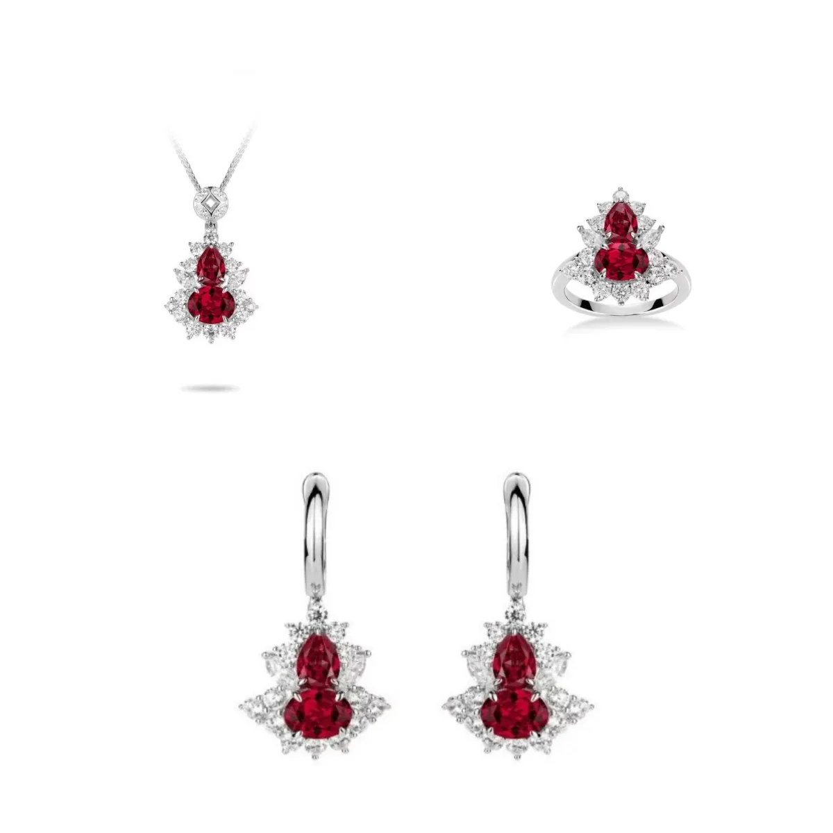 ZOCA Ruby 925 Sterling Silver Inlaid Gourd earrings necklace Trendy High quality Luxury Exquisite Wedding jewelry Sets For Women