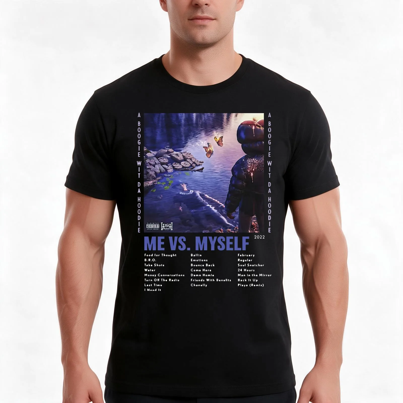 A Boogie Wit Da Hoodie Me Vs Myself T-Shirt, Summer Casual Cotton Tee, Oversized Streetwear Tops, Vintage Graphic Print