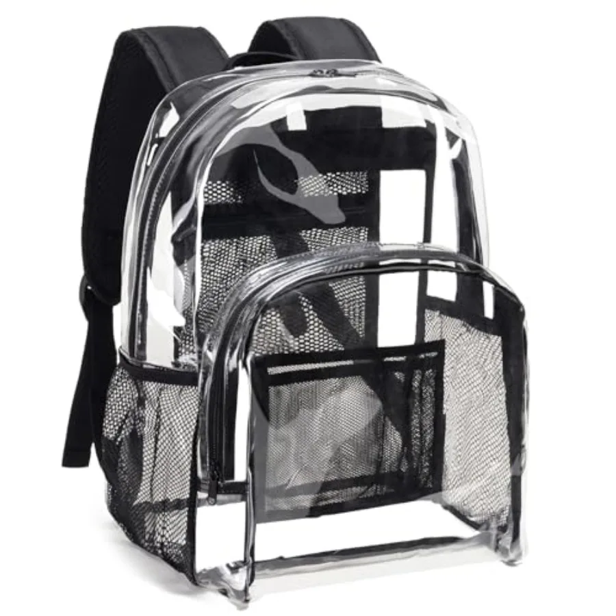 

Clear Backpack Heavy Duty PVC Transparent Backpack with Reinforced Strap Stitches and Capacity for College Workplace Security