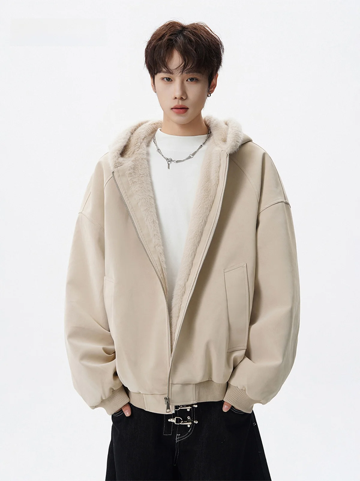 

Зимняя теплая парка унисекс из искусственного меха кролика с капюшоном, на хлопковой подкладке, в стиле Cleanfit, молодежная, модная