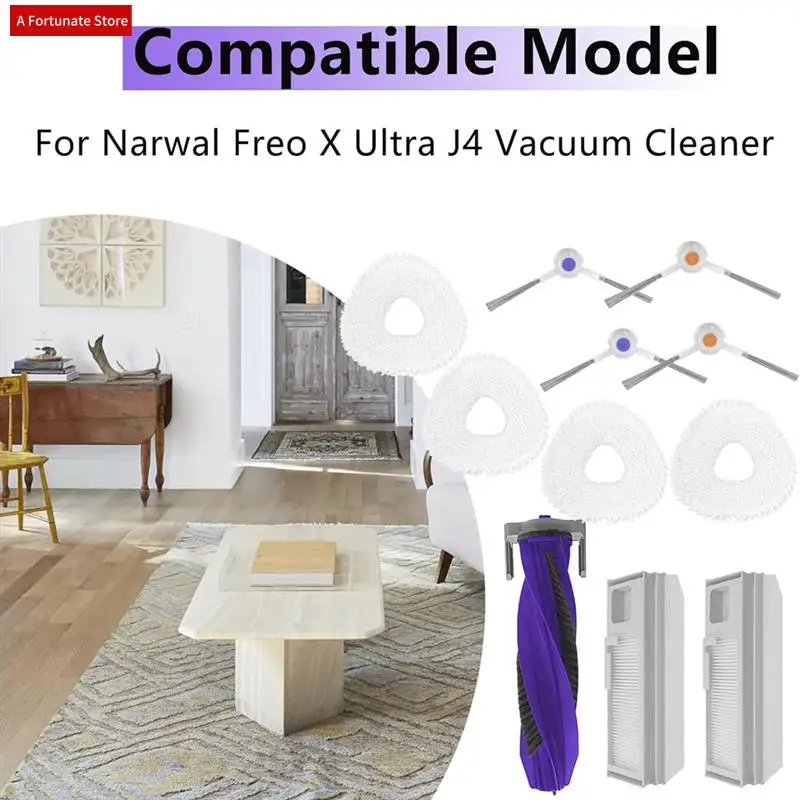 

11 Pcs Replacement For Narwal Freo X Ultra/Narwal J4 Vacuum Cleaner Parts Main Side Brush Filters Bags Mop Pads