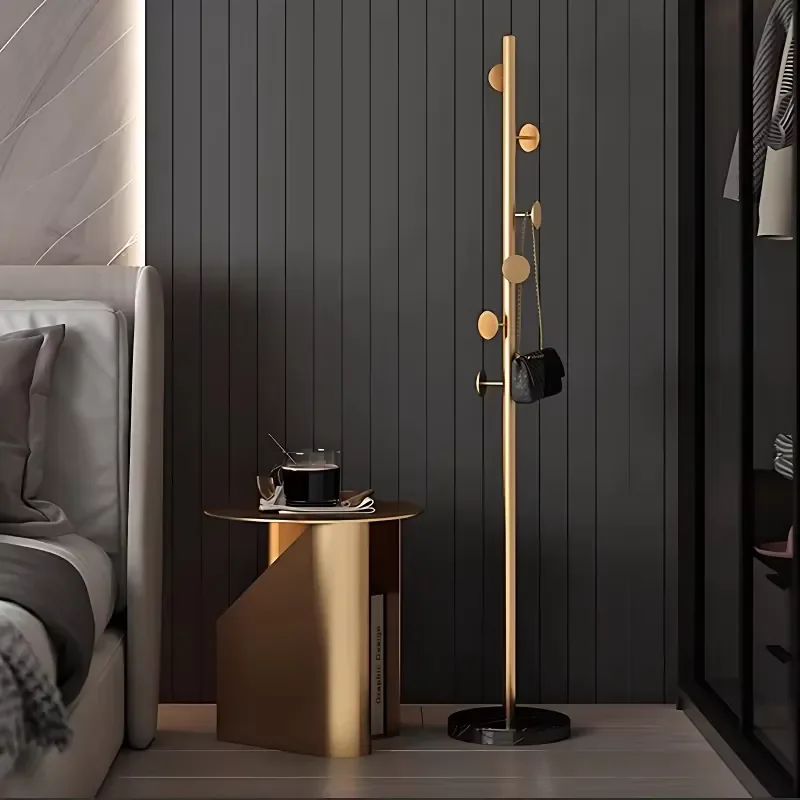 Light Luxury Vertical Wrought Iron Coat Rack Floor Standing Clothes Hanger Shelf for Bedroom Household Room Storage Furniture