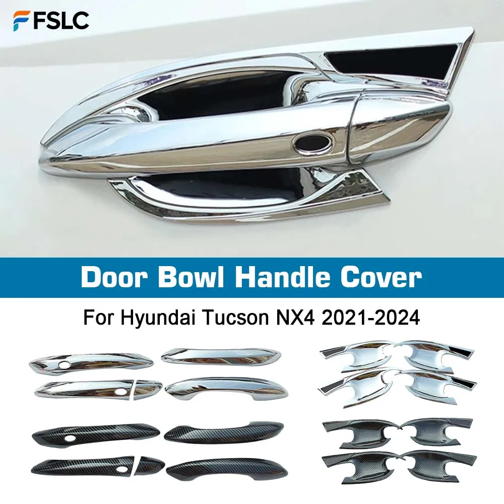 

⭐Genuine⭐ Car Decoration Door Bowl Handle Cover For Hyundai Tucson NX4 2021-2024 Carbon Fiber Chrome Silver Cars Accessories