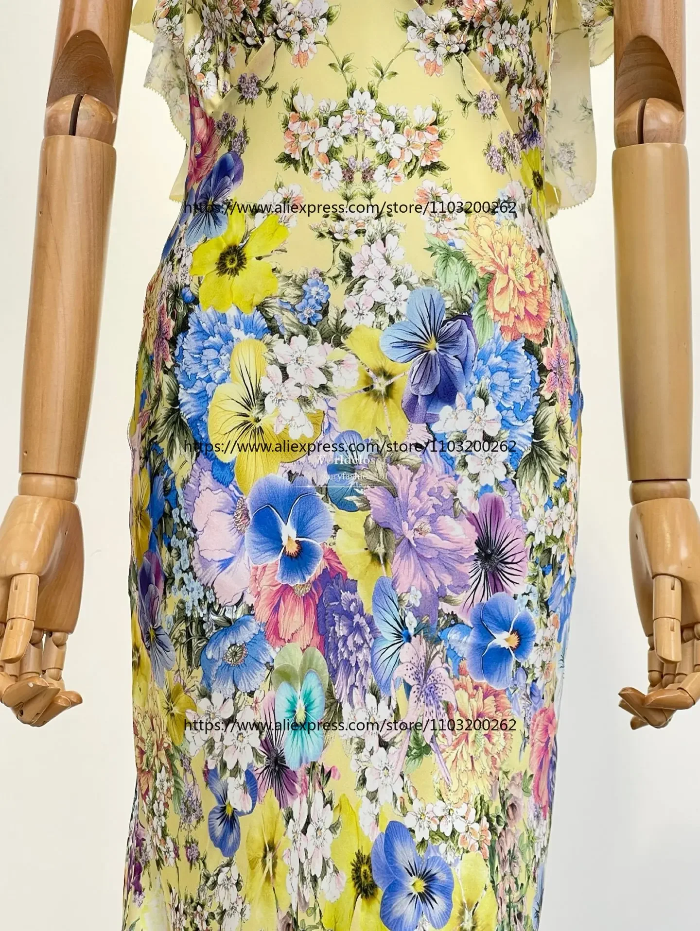 

Ladies' Women Yellow Appliqued Floral Print Sleeveless Slip Backless Maix Dress 2026 Silk High Quality Attractive