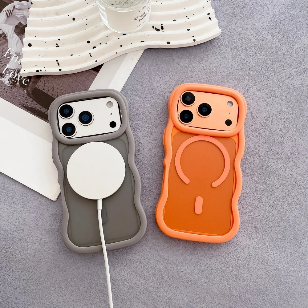 حافظة شفافة غير لامعة لهاتف آيفون 14 15 16 17 برو ماكس بلس 12 13 غطاء شحن لاسلكي على شكل موجة مغناطيسية هوائية