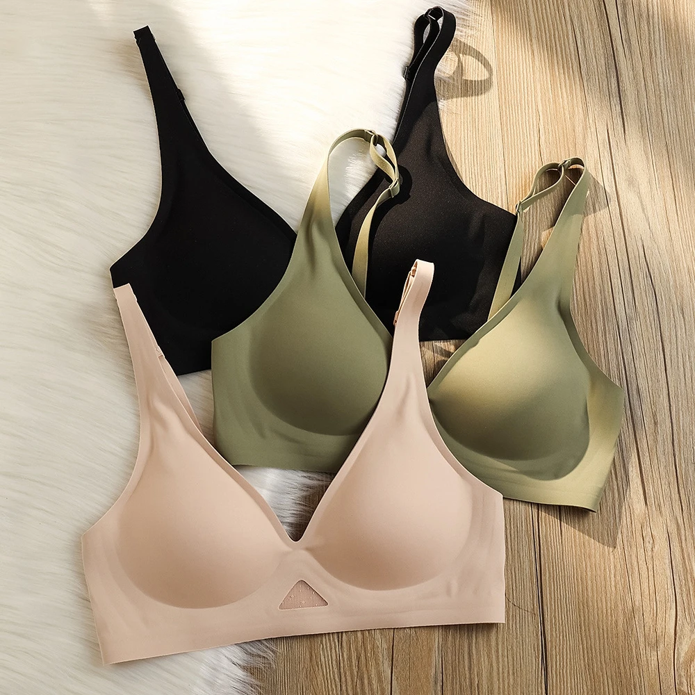 

Seamless Women Bras Sexy Deep V Brasiere Comfort Wireless Push Up Bras Invisible Female Underwear Breathable Thin Style Lingerie