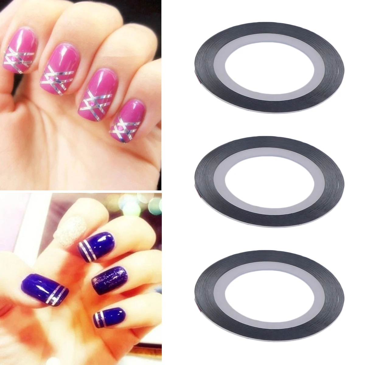 

3Pcs Colorful Nail Striping Tapes Holographic Shining Self-Adhesive Lines for Manicure Pedicure DIY Nail Art Design Tools
