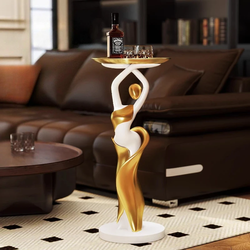 Nordic Luxury Coffee Table Art Figure Statue Storage Rack Living Room Sofa Decor Side Table Small Round Table High End Furniture