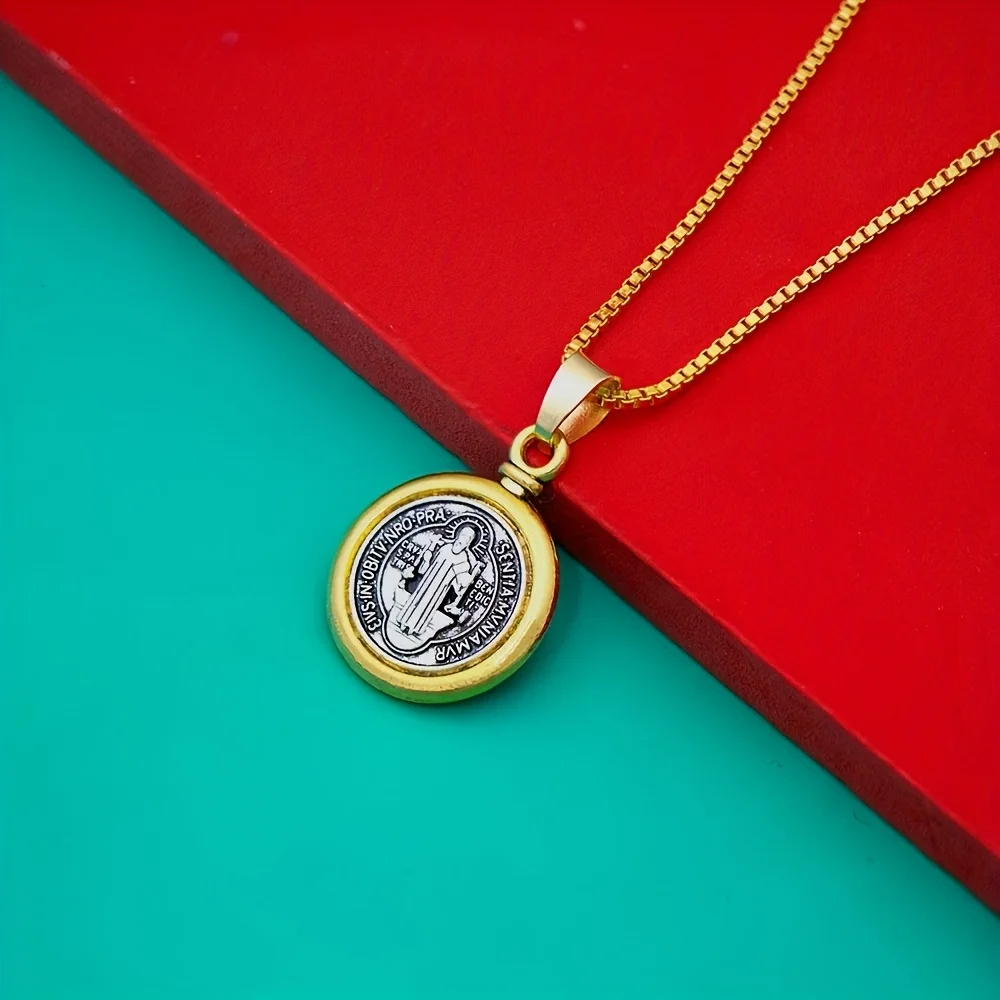 1pc Men Pendant Necklaces Saint St Benedict of Nursia Patron Necklace Medallion with Chain 24 Inches N1693 Father's Day Gifts - view 2