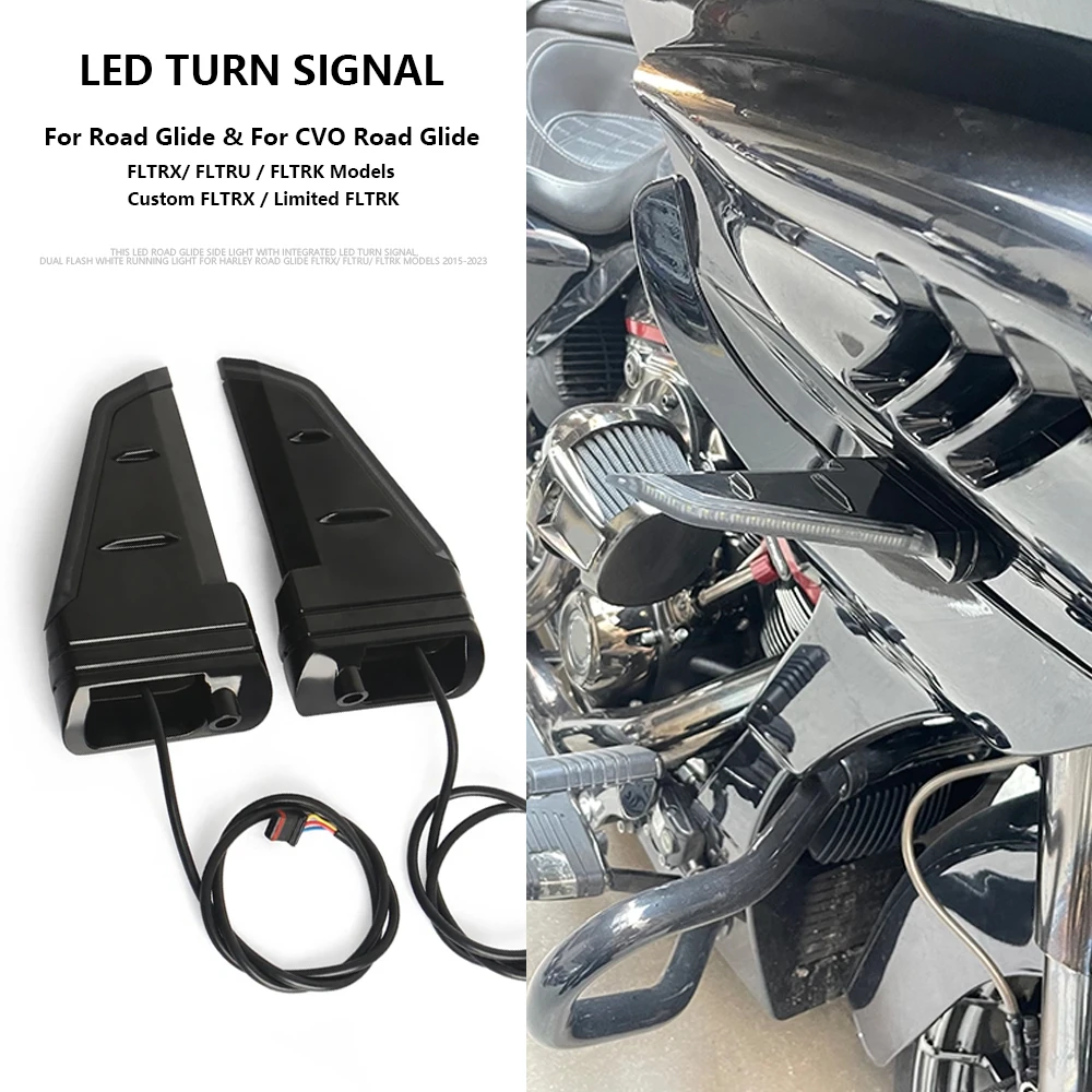 

For Road Glide FLTRX FLTRU FLTRK 2015-2023 Motorcycle Accessories Front Side LED Light Turn Signal Indicator Lamp Kit
