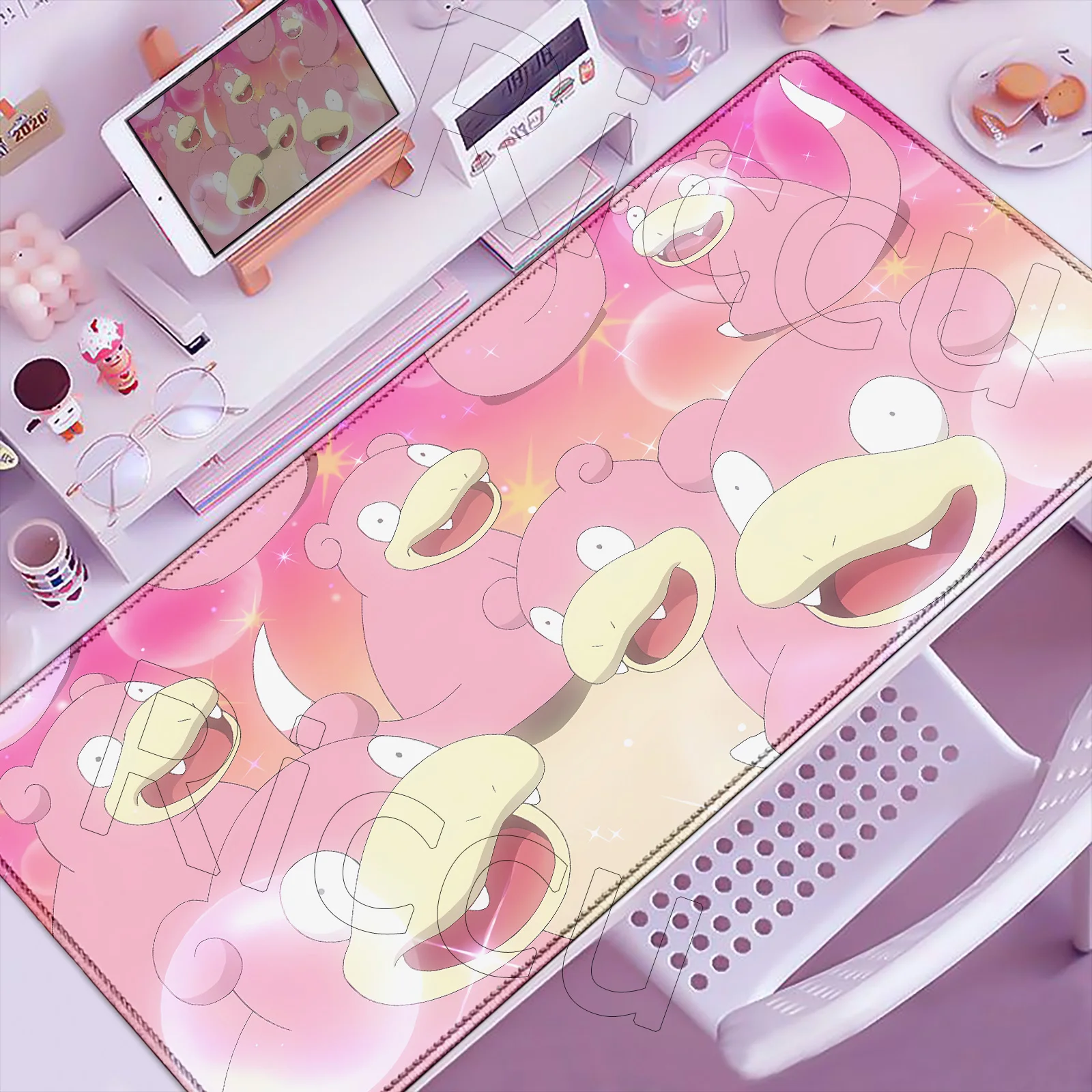 Large HD Printing Cute Pokemon Slowpoke Mouse Mat Non-slip Rubber Desk Mat Office Lovely Anime Lock Edge Mouse Pad Gaming Carpet