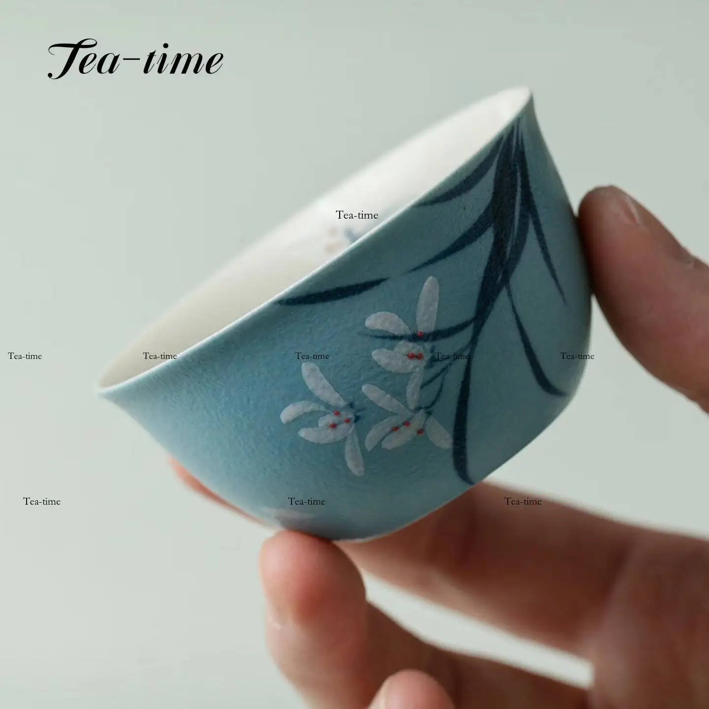 Hand-Painted Orchid Ceramic Tea Cup Teacup Light Lake Blue Cups Teacups Tool Puera Chinese Japanese Unique Pottery Unusual Maker