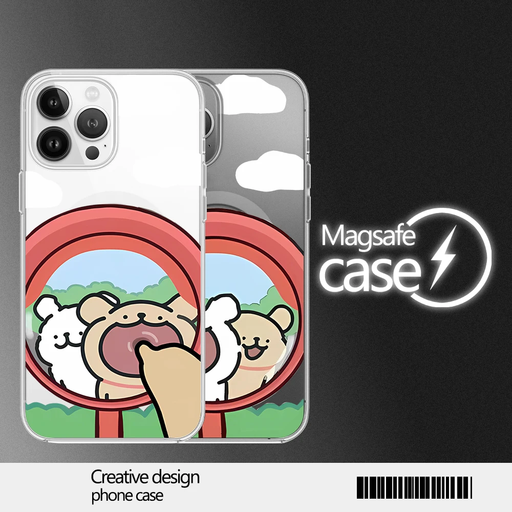 Kawaii Maltese Lijn Puppy Koppels Telefoonhoesje Voor Iphone 12 11 13 14 15 16 Max Pro Plus Magsafe Magnetische Draadloze Hoes