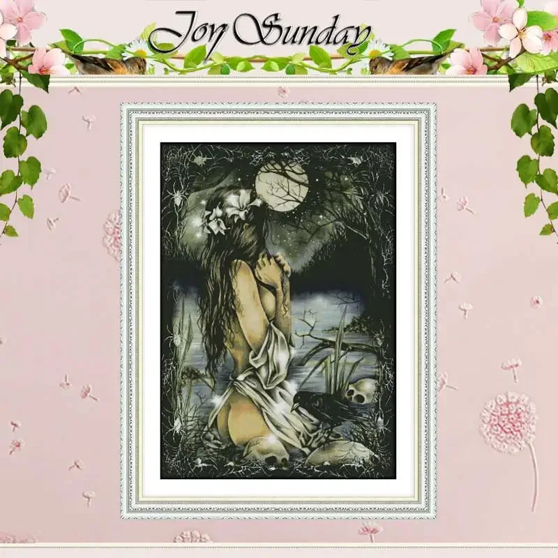 

Joy Sunday Women and the Full Moon Patterns Counted DIY 11CT 14CT 16CT Stamped DMC Cross-stitch Kit Embroidery Needlework Sets