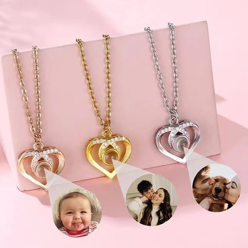 Custom Projection Photo Necklace Personalized Heart Pendant Photo Pendant Chain For Women Girls Memorial Gift Anniversary gift