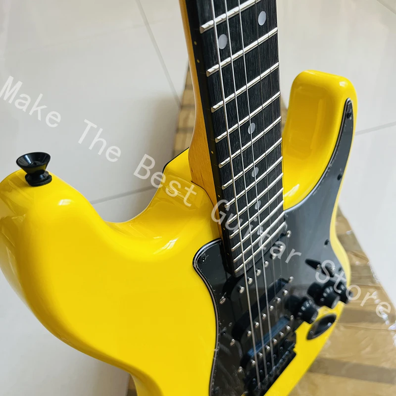 Classic electric guitar, tremolo bridge, pickup combination, fast shipping.